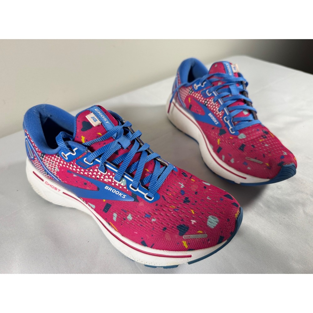 Brooks Ghost 14 Pink Blue Confetti Print Running Shoes 1203561B656 Womens 8